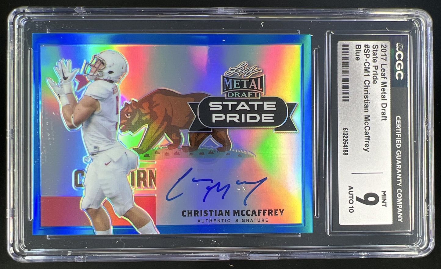 2017 Leaf Metal Draft Christian McCaffrey State Pride Auto Blue 15/35 #SP-CM1 CGC 9