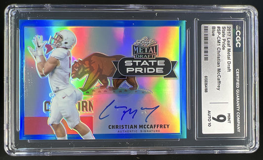 2017 Leaf Metal Draft Christian McCaffrey State Pride Auto Blue 15/35 #SP-CM1 CGC 9