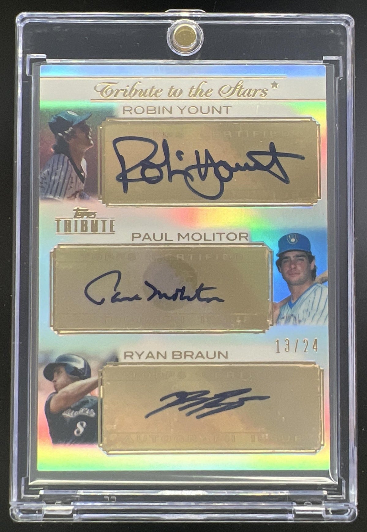 2011 Topps Tribute Robin Yount Paul Molitor Ryan Braun Triple Auto /24 #TSTA-YMB Brewers