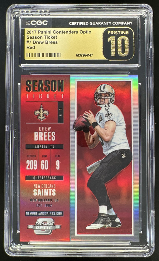 2017 Panini Contenders Optic Drew Brees Red /199 #7 Season Ticket Saints CGC Pristine 10