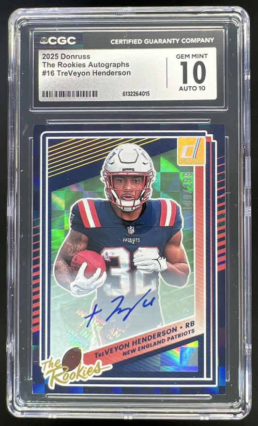 2025 Panini Donruss TreVeyon Henderson The Rookies Auto /299 #16 RC CGC 10