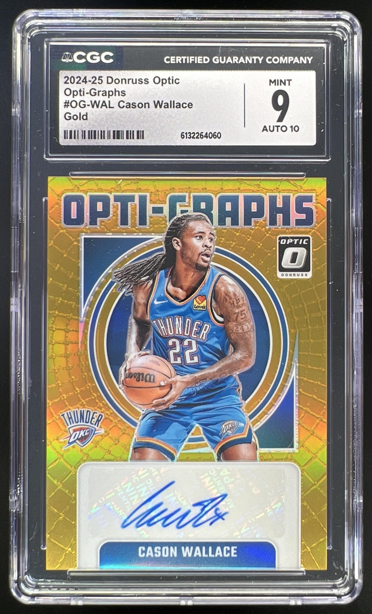 2024 Panini Donruss Optic Cason Wallace Opti-Graphs Gold /10 #OG-WAL Auto Thunder CGC 9