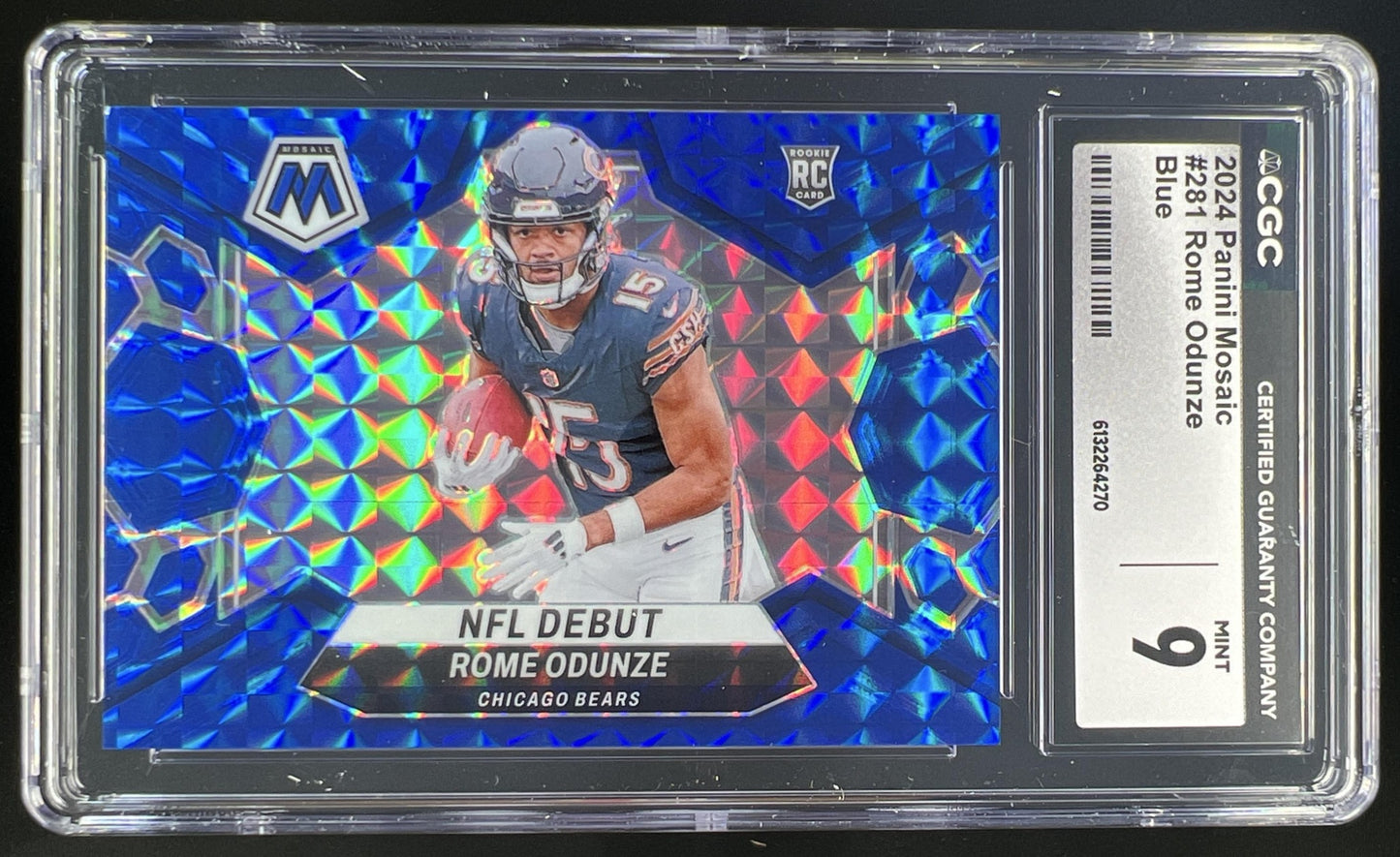 2024 Panini Mosaic Rome Odunze Blue Prizm /99 #281 RC NFL Debut Bears CGC 9