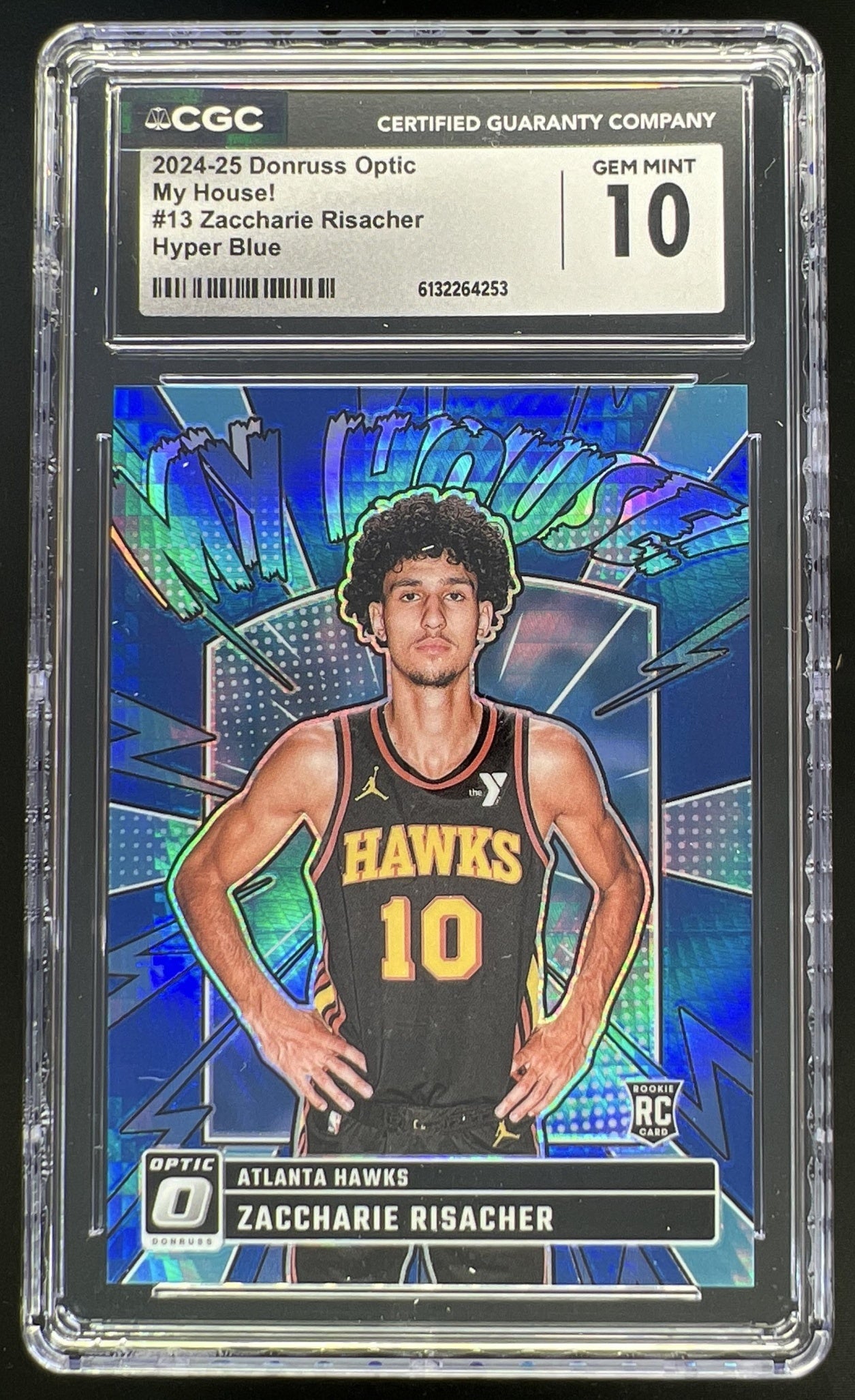 2024 Panini Donruss Optic Zaccharie Risacher My House Hyper Blue /175 #13 RC Hawks CGC 10