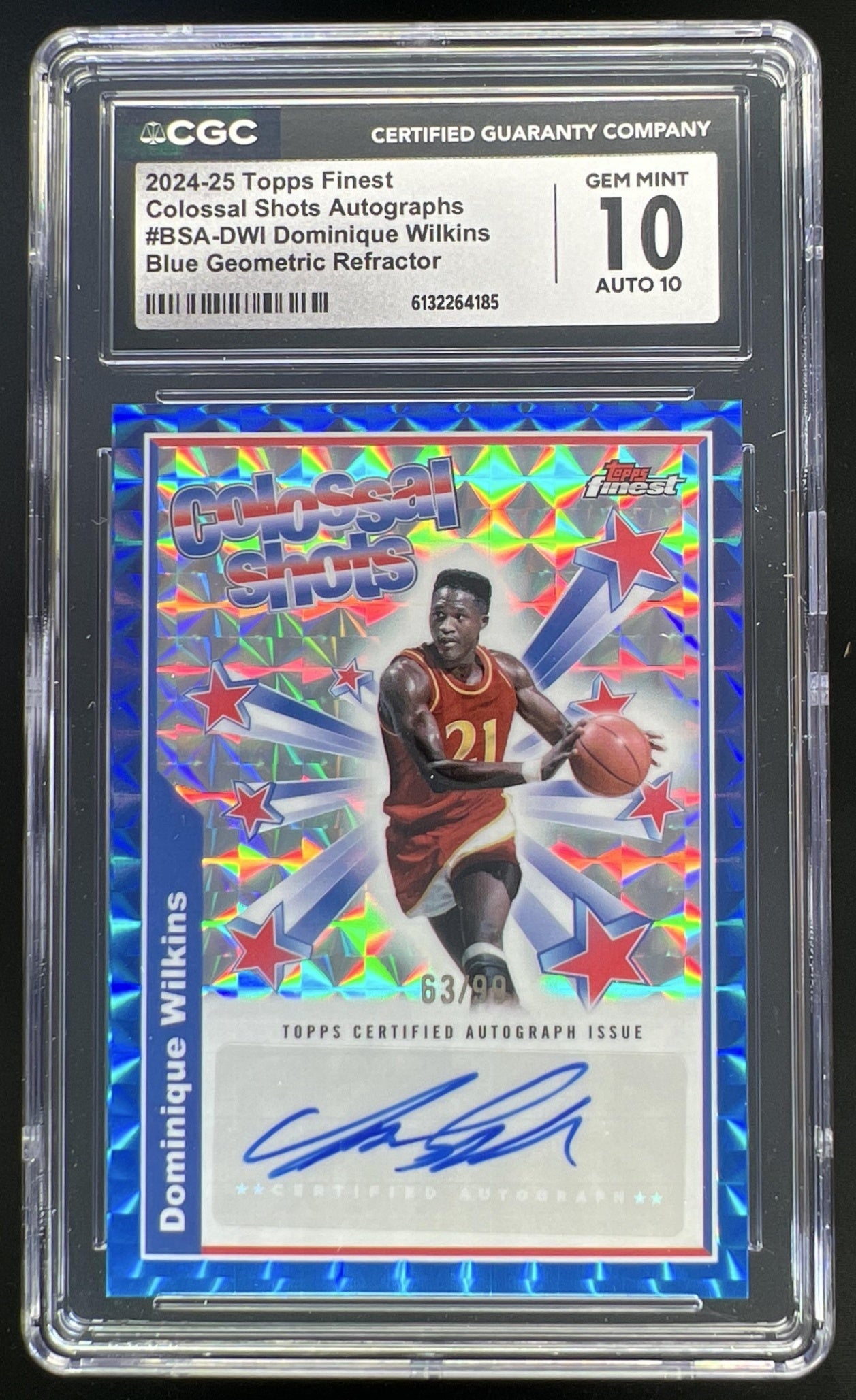 2024 Topps Finest Dominique Wilkins Colossal Shots Auto Blue Geometric Refractor /99 #BSA-DWI Hawks CGC 10