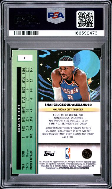 2025 TOPPS COSMIC CHROME #11 S. GILGEOUS-ALEXANDER BLUE MOON PSA 8 SC5