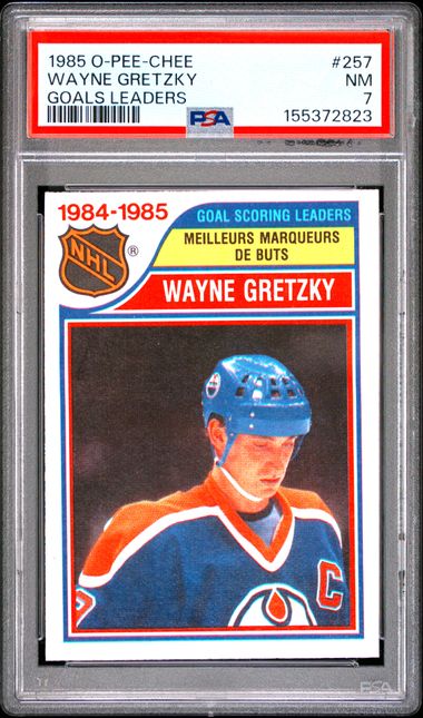 1985 O-PEE-CHEE #257 WAYNE GRETZKY GOALS LEADERS PSA 7