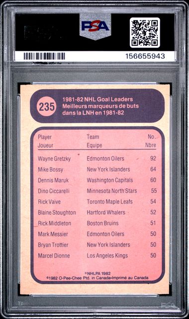 1982-83 O-Pee-Chee Wayne Gretzky #235 Goal League Leaders Edmonton Oilers PSA 8