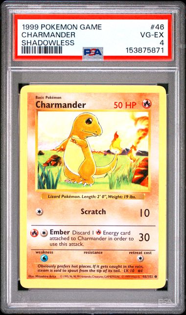 1999 POKEMON GAME #46 CHARMANDER SHADOWLESS PSA 4 TA9448