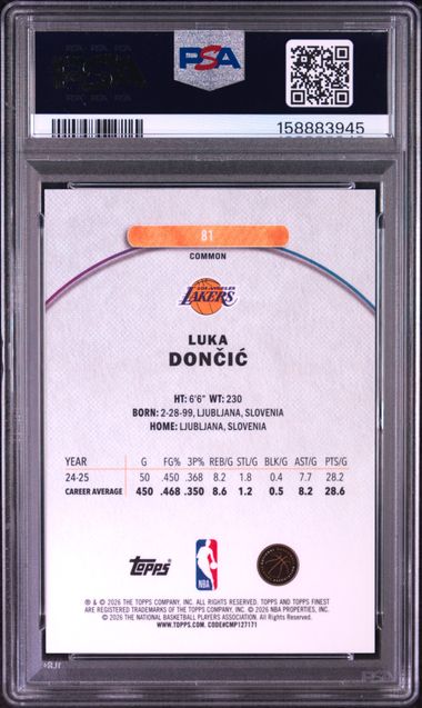 2025 TOPPS FINEST #81 LUKA DONCIC PURPLE X-FRACTOR PSA 9