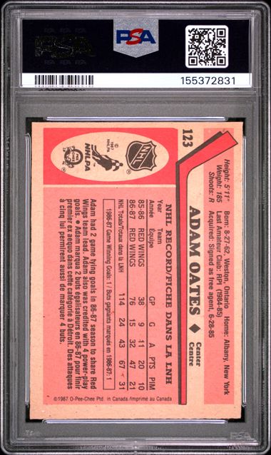1987 O-PEE-CHEE #123 ADAM OATES PSA 8
