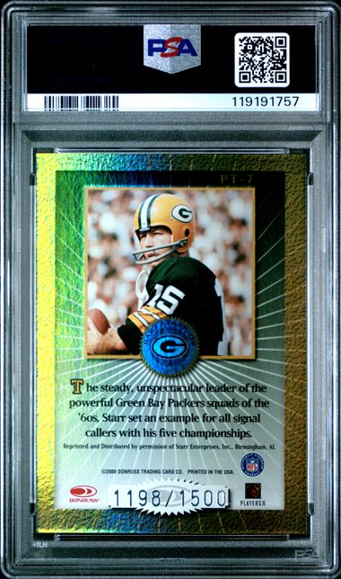 2000 DONRUSS ELITE PASSING THE TORCH #PT7 BART STARR PASSING THE TORCH PSA 10