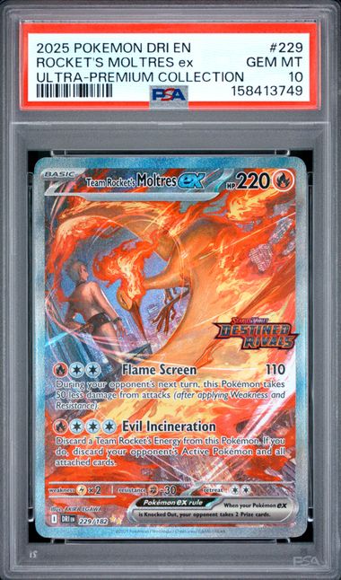 2025 POKEMON DRI EN-DESTINED RIVALS #229 ROCKET'S MOLTRES ex ULTRA-PREMIUM COLLECTION PSA 10 SC1