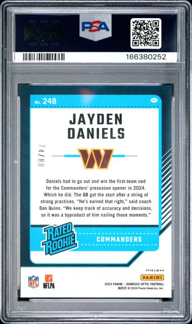 2024 PANINI DONRUSS OPTIC #248 JAYDEN DANIELS PINK VELOCITY PSA 9 Jr9272-92