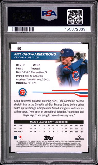 2024 TOPPS PRISTINE #90 PETE CROW-ARMSTRONG ORANGE REFRACTOR PSA 10 SC4