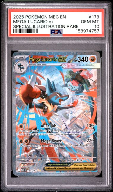 2025 POKEMON MEG EN-MEGA EVOLUTION #179 MEGA LUCARIO ex SPECIAL ILLUSTRATION RARE PSA 10 SC1
