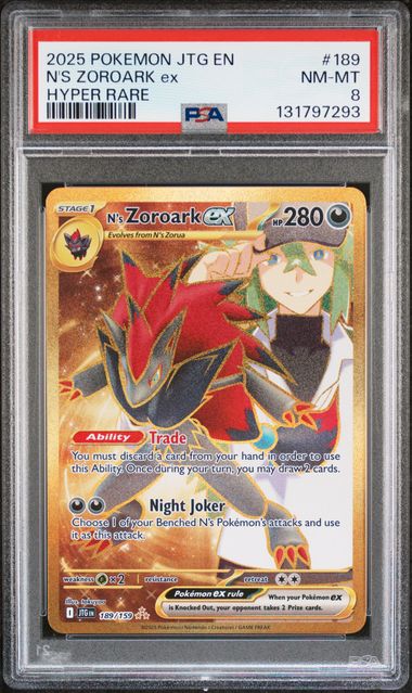 2025 POKEMON JTG EN-JOURNEY TOGETHER #189 N'S ZOROARK ex HYPER RARE PSA 8 SC1
