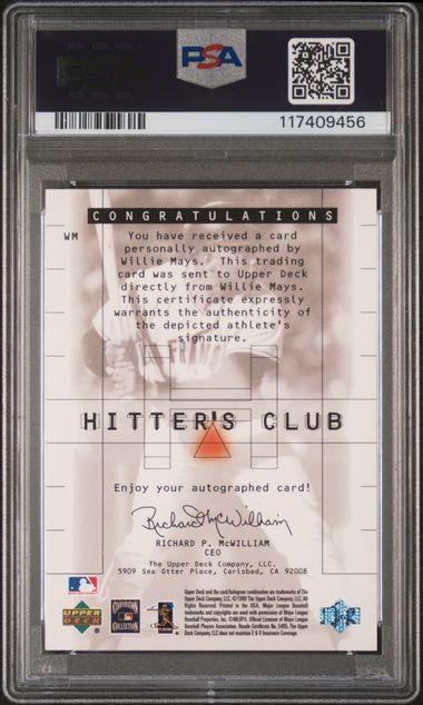 2000 Upper Deck Hitter's Club Willie Mays Autograph #WM PSA 7