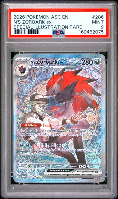 2026 Pokémon Ascended Heroes N's Zoroark ex Special Illustration Rare 286/217 PSA 9