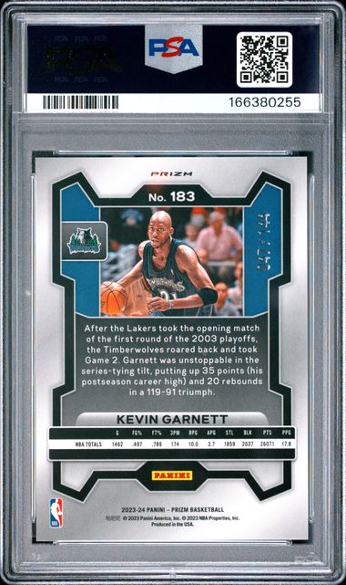 2023 PANINI PRIZM #183 KEVIN GARNETT BLUE SPARKLE PSA 10 JR9272-36