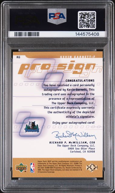 2000 Upper Deck MVP Kevin Garnett Prosign Gold Auto 14/25 #KG PSA 6