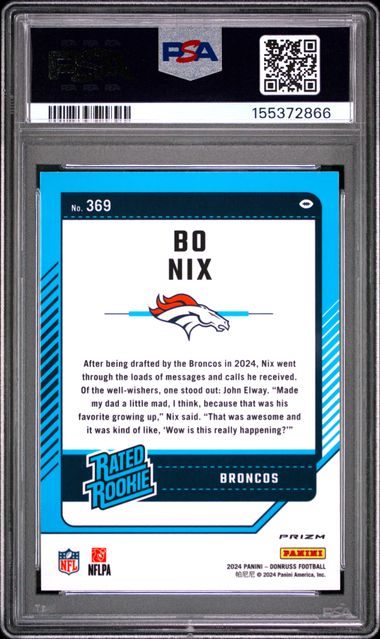 2024 PANINI DONRUSS #369 BO NIX OPTIC PREVIEW-PINK PSA 9