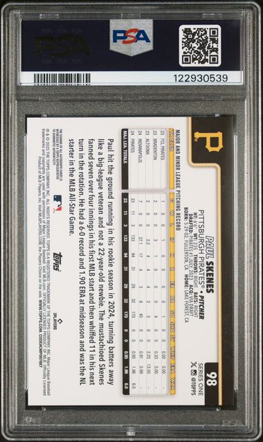 2025 TOPPS #98 PAUL SKENES AUTOGRAPH PSA 8 SC4