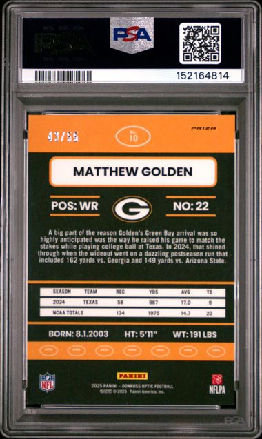 2025 PANINI DONRUSS OPTIC 2015 RETRO #10 MATTHEW GOLDEN 2015 RETRO-ICE PSA 9 JR9272-101