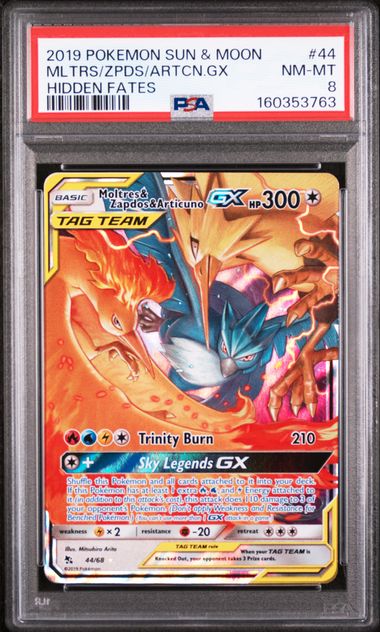 2019 POKEMON SUN & MOON HIDDEN FATES #44 MLTRS/ZPDS/ARTCN.GX HIDDEN FATES PSA 8 SC1