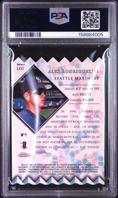 1999 TOPPS CHROME LORDS OF THE DIAMOND #LD7 ALEX RODRIGUEZ LORDS OF THE DIAMOND-REF. PSA 9