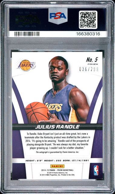 2014 PANINI PRIZM ROOKIE AUTOGRAPHS #5 JULIUS RANDLE ROOKIE AUTOGRAPHS PSA 9 JR9272-70
