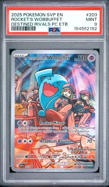2025 POKEMON SVP EN-SV BLACK STAR PROMO #203 ROCKET'S WOBBUFFET DESTINED RIVALS PC ETB PSA 9 SC1