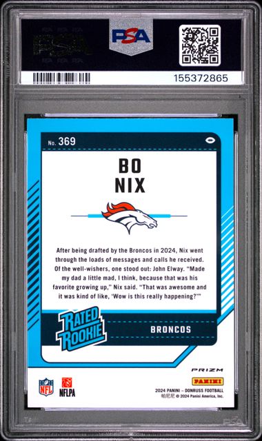 2024 PANINI DONRUSS #369 BO NIX OPTIC PREVIEW-RED WAVE PSA 9