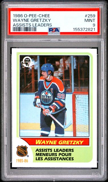 1986 O-PEE-CHEE #259 WAYNE GRETZKY ASSISTS LEADERS PSA 9