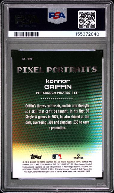 2025 BOWMAN'S BEST PIXEL PORTRAITS #P-15 KONNOR GRIFFIN PIXEL PTR-LAVA REFRACTOR PSA 9 SC4