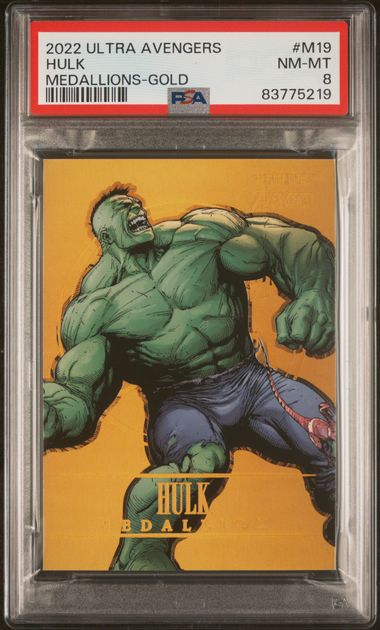 2022 FLEER ULTRA AVENGERS MEDALLIONS #M19 HULK MEDALLIONS-GOLD PSA 8 SC7