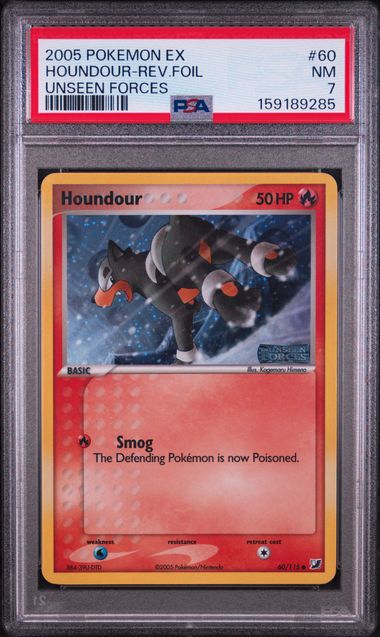 2005 POKEMON EX UNSEEN FORCES #60 HOUNDOUR-REV.FOIL UNSEEN FORCES PSA 7 SC1