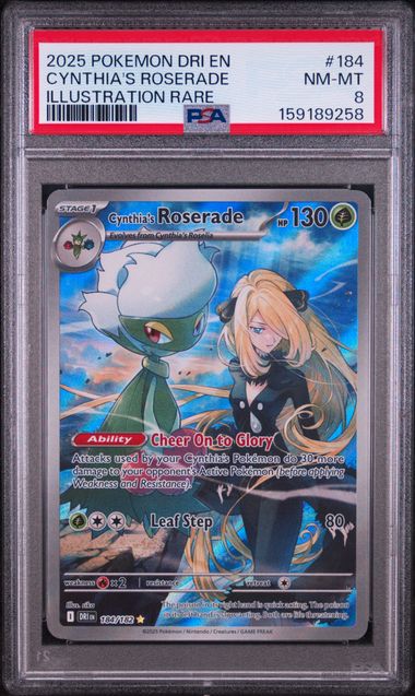 2025 POKEMON DRI EN-DESTINED RIVALS #184 CYNTHIA'S ROSERADE ILLUSTRATION RARE PSA 8 SC7