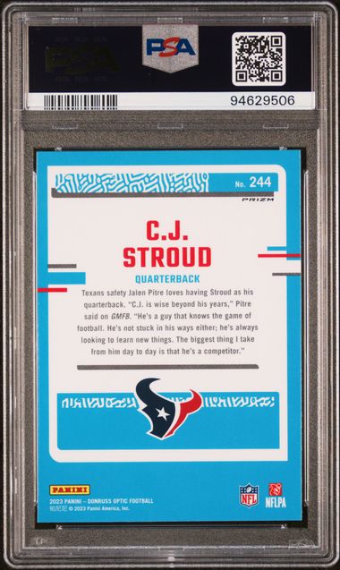 2023 Panini Donruss Optic CJ Stroud Blue Hyper Rated Rookie #244 PSA 10 Texans