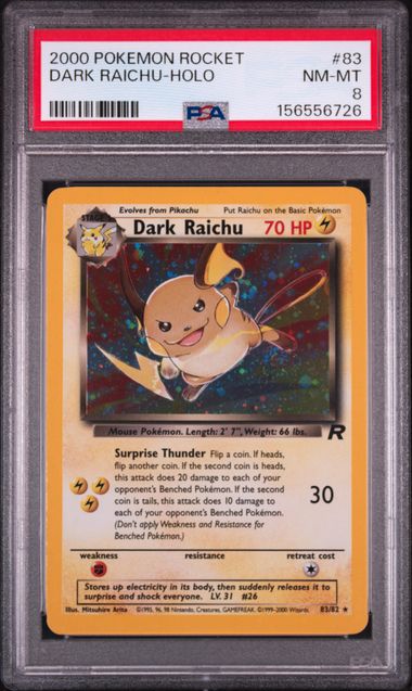 2000 POKEMON ROCKET #83 DARK RAICHU-HOLO PSA 8 SC1