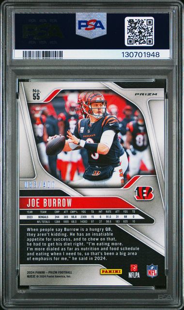 2024 Panini Prizm Joe Burrow Pandora /400 #55 Cincinnati Bengals PSA 10