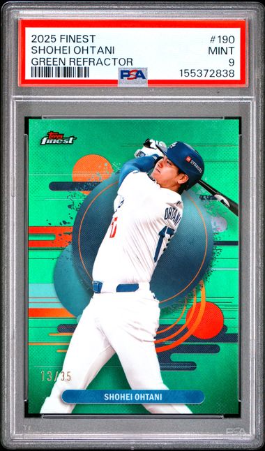 2025 TOPPS FINEST #190 SHOHEI OHTANI GREEN REFRACTOR PSA 9 SC4