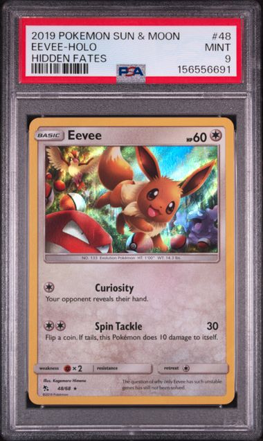 2019 POKEMON SUN & MOON HIDDEN FATES #48 EEVEE-HOLO HIDDEN FATES PSA 9 SC1