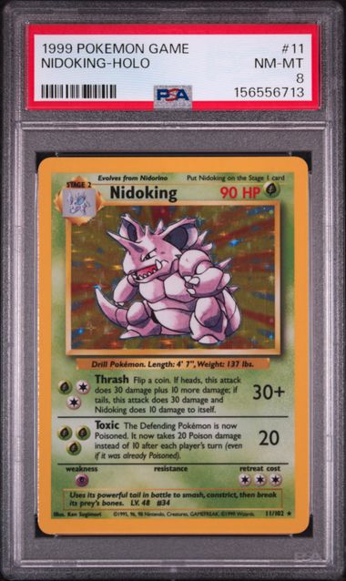 1999 POKEMON GAME #11 NIDOKING-HOLO PSA 8 SC1