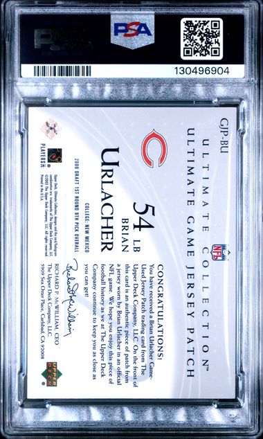 2003 ULTIMATE COLLECTION ULTIMATE GAME JERSEY PATCH #GJPBU BRIAN URLACHER ULT. GAME JERSEY PATCH PSA 9