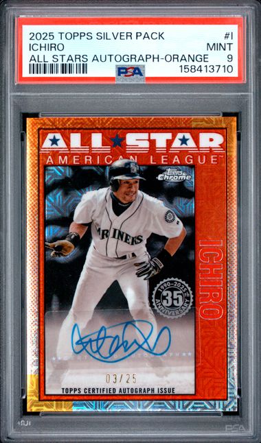 2025 TOPPS SILVER PACK 1990 CHROME ALL STARS AUTOGRAPHS #I ICHIRO ALL STARS AUTOGRAPH-ORANGE PSA 9 SC4
