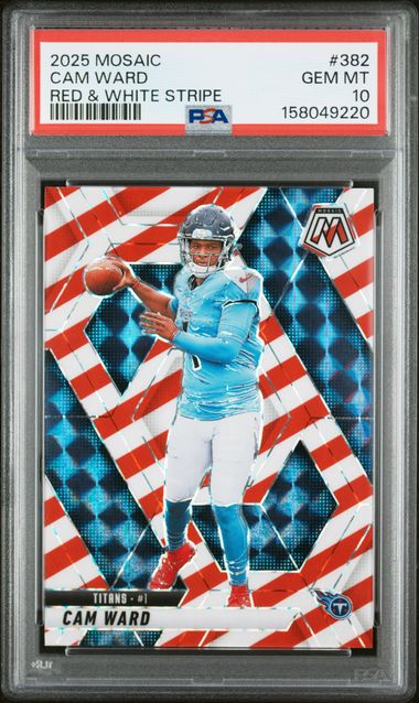 2025 PANINI MOSAIC #382 CAM WARD RED & WHITE STRIPE PSA 10