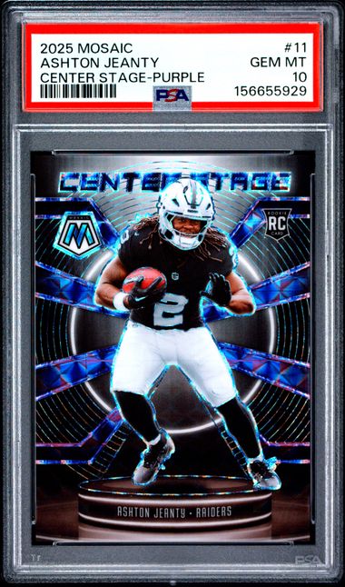 2025 PANINI MOSAIC CENTER STAGE #11 ASHTON JEANTY CENTER STAGE-PURPLE PSA 10