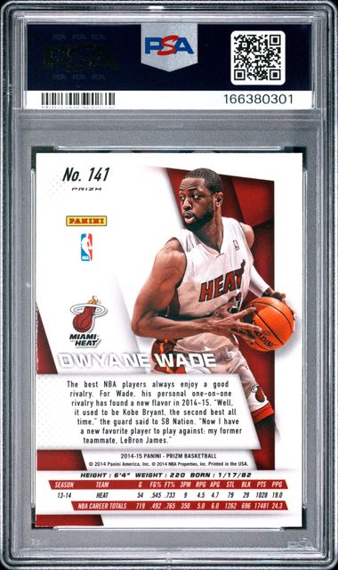 2014 PANINI PRIZM #141 DWYANE WADE YELLOW & RED MOSAIC PRIZM PSA 9 JR9272-114