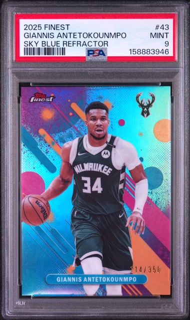 2025 TOPPS FINEST #43 GIANNIS ANTETOKOUNMPO SKY BLUE REFRACTOR PSA 9